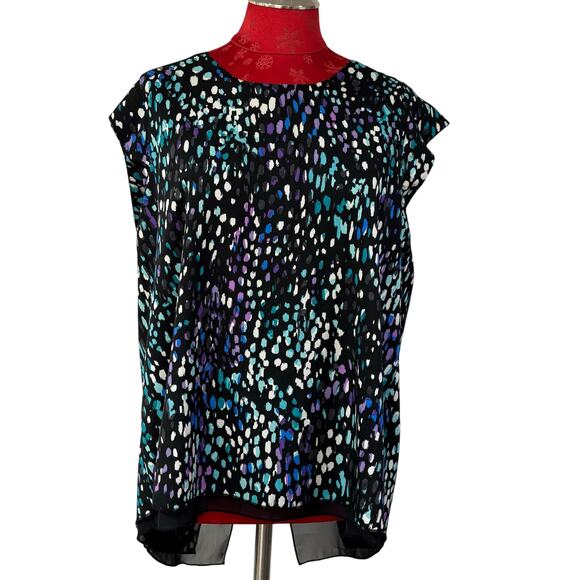 Banana Republic sleeveless black open back blouse top lined purple aqua white L - Picture 1 of 8
